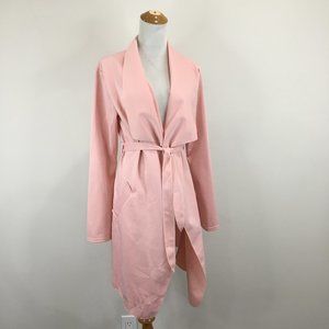 NWT BOOHOO One Size Blush Pink Esme Waterfall Belted Thin Trench Coat Jacket